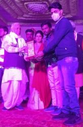 Awarded by Swati Singh (Minister, women and child welfare U.P Govt) in Kushinagar Mahotsav